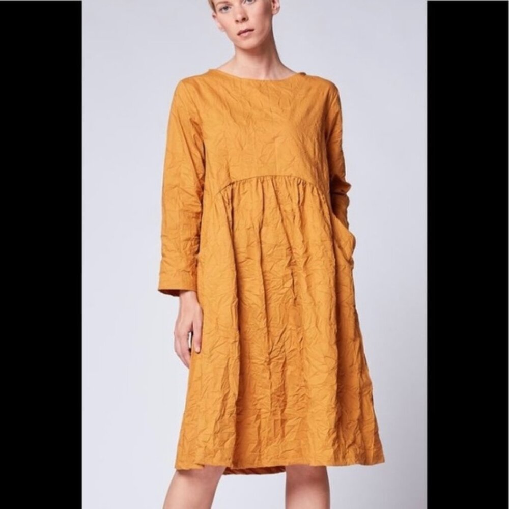 Amici by Baci Panel Dress Mustard Pockets Oversized Lagenlook Size M
